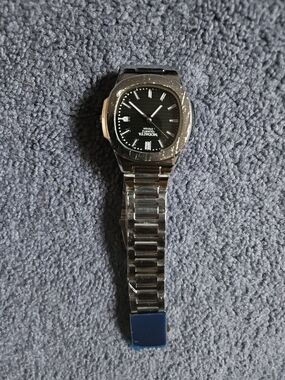 Stainless Steel Wristwatch with Black Dial